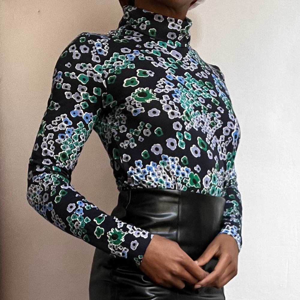 J. Crew floral navy turtleneck